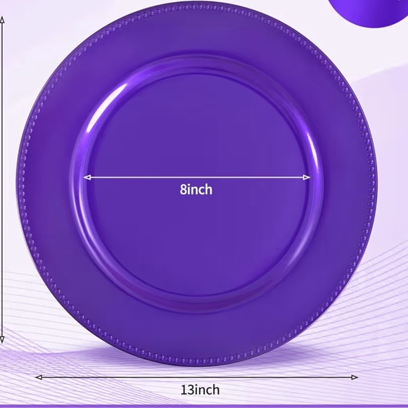 QTY 3 / 13” Purple Beaded Charger Plates.   Elegant Purple Party Plates Set - Picture 2 of 7